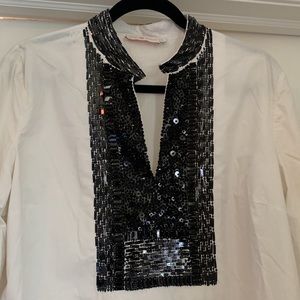 Women's White Tory Burch New Ivory Embellished Cotton Tunic sz 14